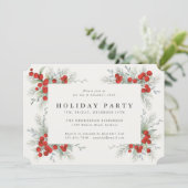 Invitation Fête de Noël aux Baies Rouges Élégantes (Debout devant)