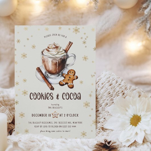 Invitation Fête de Noël aux biscuits mignons et au cacao