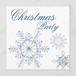 Invitation Fête de Noël aux flocons de neige bleus blancs
