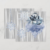 Invitation Fête de Noël aux flocons de neige bleus et blancs (Devant / Derrière)