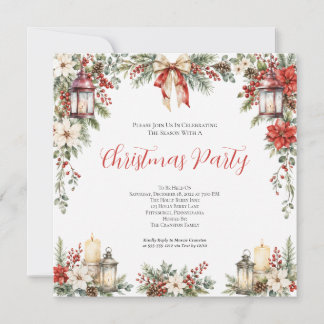 Invitation Fête de Noël aux florales d'hiver élégantes aquare