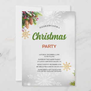 Invitation Fête de Noël aux pins aquarelle Ruban rouge