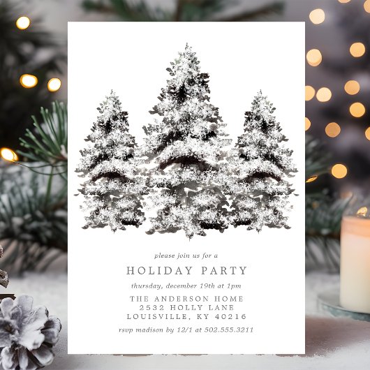 Invitation Fête de Noël aux Pins enneigés