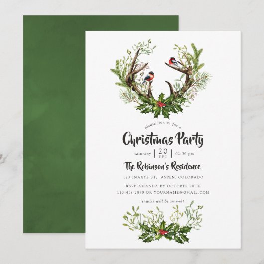 Invitation Fête de Noël aux rennes rustiques à l'aquarelle (Devant / Derrière)
