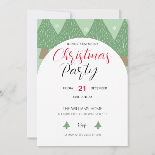 Invitation Fête de Noël avec arbre illustré (Devant)