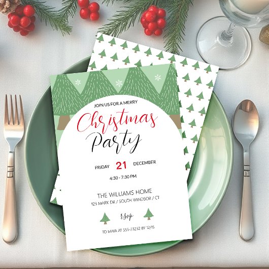 Invitation Fête de Noël avec arbre illustré