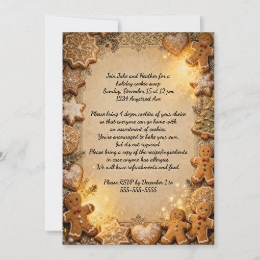 Invitation Fête de Noël avec biscuits de Noël (Devant)