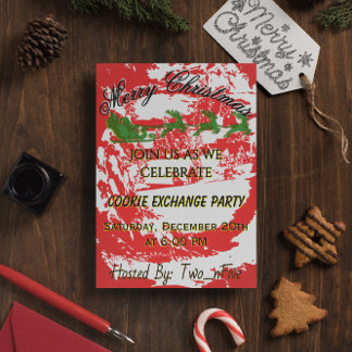 Invitation Fête de Noël avec biscuits rouges et dorés/Invitat