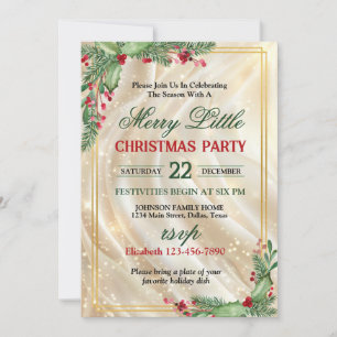 Invitation Fête de Noël avec bordure dorée de houx