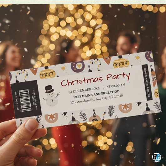 Invitation Fête de Noël avec code-barres et nom du DJ, laisse