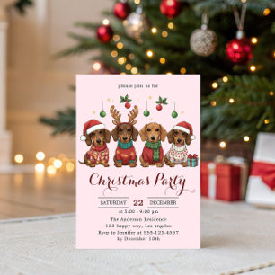 Invitation Fête de Noël avec de mignons chiens Dachshund