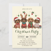 Invitation Fête de Noël avec de mignons chiens Dachshund (Devant)