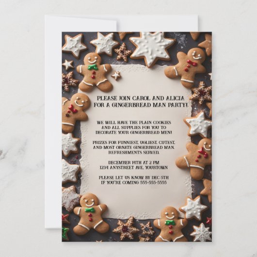 Invitation Fête de Noël avec des bonhommes en pain d'épices (Devant)