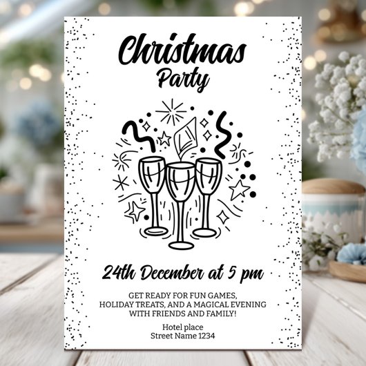 Invitation Fête de Noël avec des lunettes de Champagne