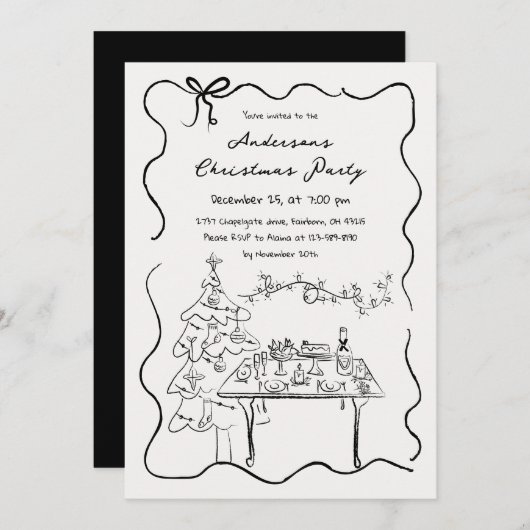 Invitation Fête de Noël avec Doodles à main fantaisie (Devant / Derrière)
