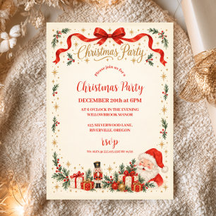 Invitation Fête de Noël avec le Père Noël et des étoiles doré