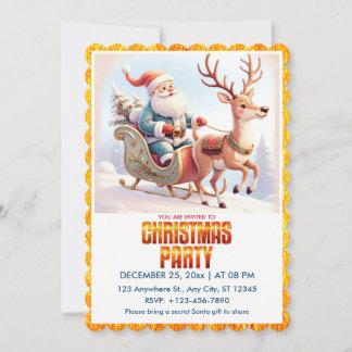 Invitation Fête de Noël avec le Père Noël et les rennes migno