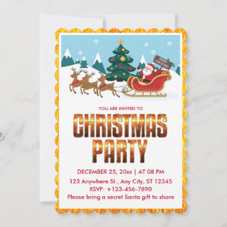 Invitation Fête de Noël avec le Père Noël et les rennes migno