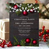 Invitation Fête de Noël avec ornements et cordes de pin