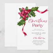 Invitation Fête de Noël avec ruban floral (Devant / Derrière)
