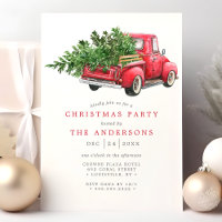 Fête de Noël avec un camion rouge aquarelle vintag