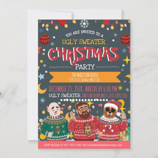 Invitation Fête de Noël avec un concours de pulls moches (Devant)