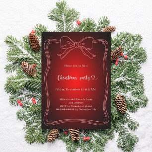 Invitation Fête de Noël avec un nœud rouge dessiné à la main