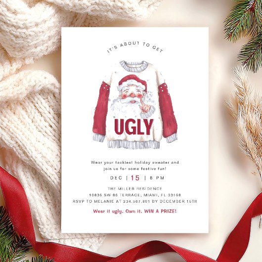 Invitation Fête de Noël avec un pull aquarelle laid