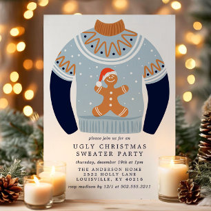 Invitation Fête de Noël avec un pull moche de bonhomme en pai