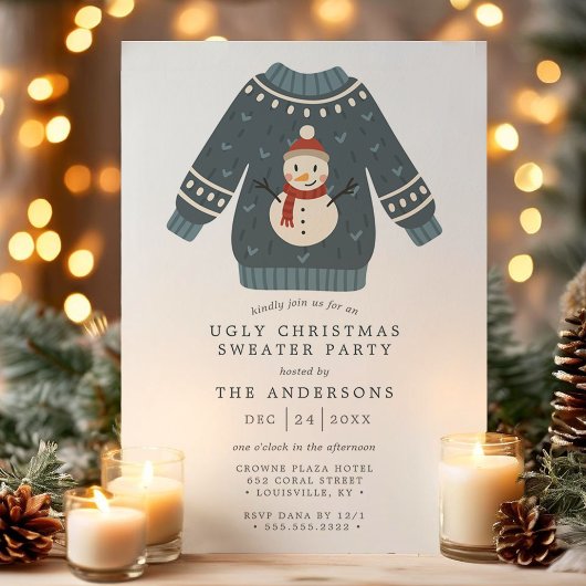 Invitation Fête de Noël avec un pull moche de neige