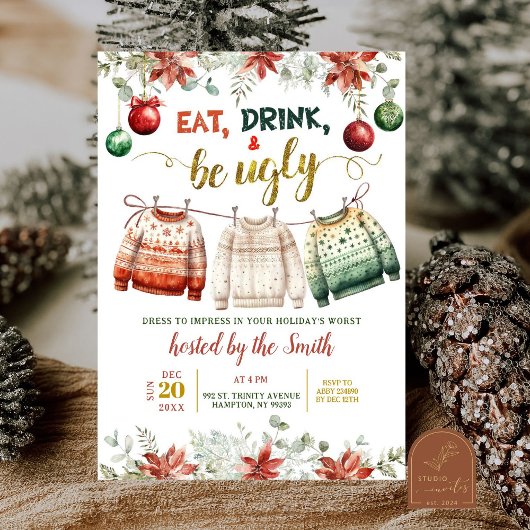 Invitation Fête de Noël avec un pull moche de Noël