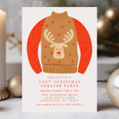Invitation Fête de Noël avec un pull moche de renne kitsch