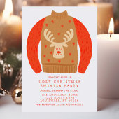 Invitation Fête de Noël avec un pull moche de renne kitsch