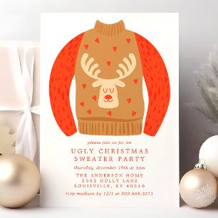 Invitation Fête de Noël avec un pull moche de renne kitsch