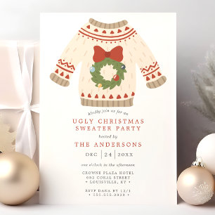 Invitation Fête de Noël avec un pull moche et collant couronn