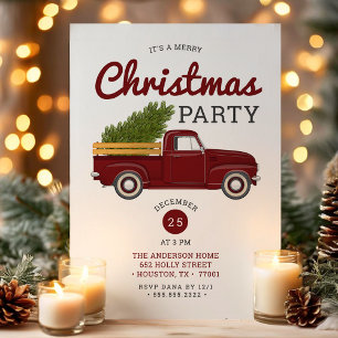 Invitation Fête de Noël avec un vieux camion rouge