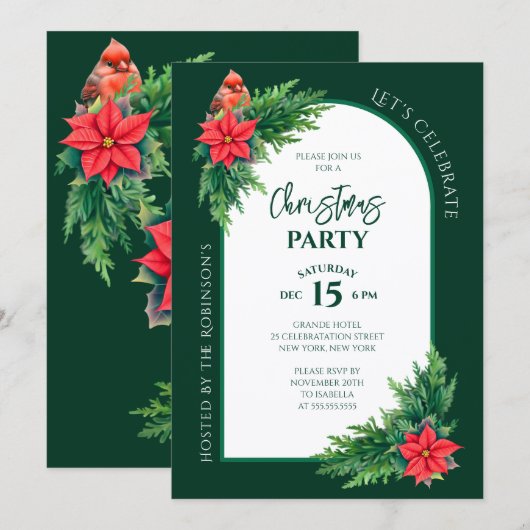 Invitation Fête de Noël avec verdure élégante (Devant / Derrière)
