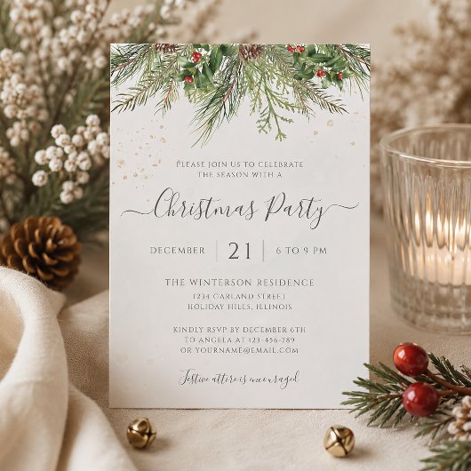Invitation Fête de Noël avec verdure hivernale