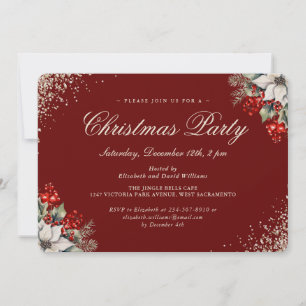 Invitation Fête de Noël Baies de houx Or Rouge