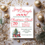Invitation Fête de Noël Bash<br><div class="desc">Une fête de Noël Festive Jingle Mingle Invitation avec une aquarelle Santa Claus ( père Noël ) debout à côté d'un arbre de Noël décoré entouré de cadeaux / cadeaux emballés. Un joli design avec des textes rouges et verts invitant vos invités à se joindre à vous pour une fête...</div>