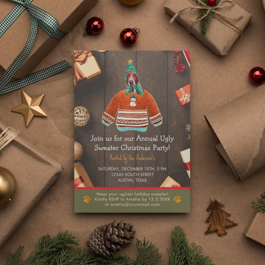 Invitation Fête de Noël Basset Hound Sweater démodé Party