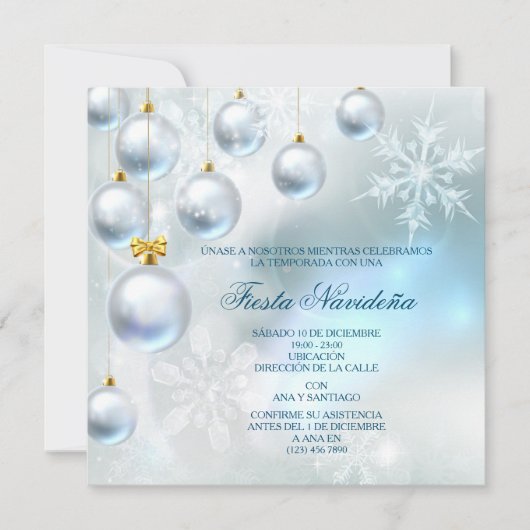 Invitation Fête de Noël Baubles et Flocons de Neige (Devant)