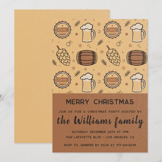 Invitation Fête de Noël Bières Boissons Rustique (Devant / Derrière)