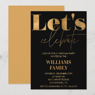 Invitation Fête de Noël Black Gold Fêtons cela