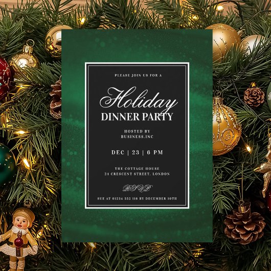 Invitation Fête de Noël Black & Green Sequins Soirée de dîner