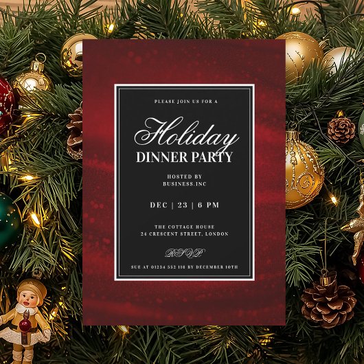 Invitation Fête de Noël Black & Red Sequins Soirée de dîner d