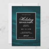 Invitation Fête de Noël Black & Teal Sequins Soirée de dîner (Devant)
