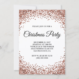 Invitation Fête de Noël Blanche Bordure Pailletée Or Rose