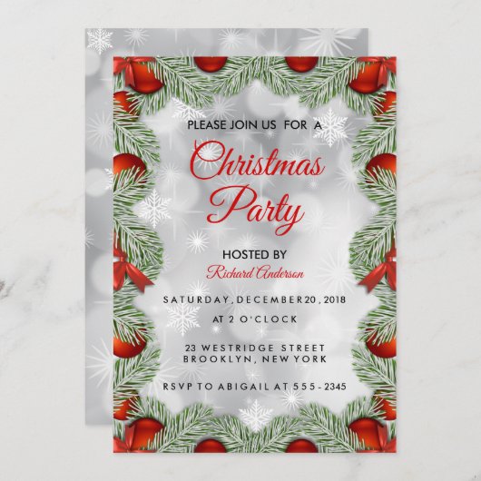 Invitation Fête de Noël blanche moderne (Devant / Derrière)