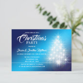 Invitation FÊTE DE NOËL Bleu Blanc Twinkles Lumières Arbre (Debout devant)